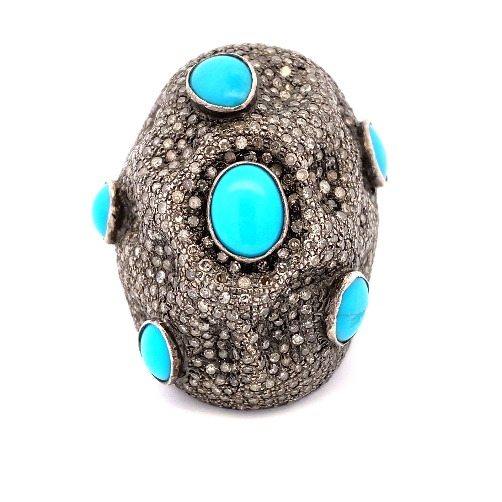 Vintage Estate Diamond and Turquoise Cocktail Ring in Sterling Silver (1 of 8)