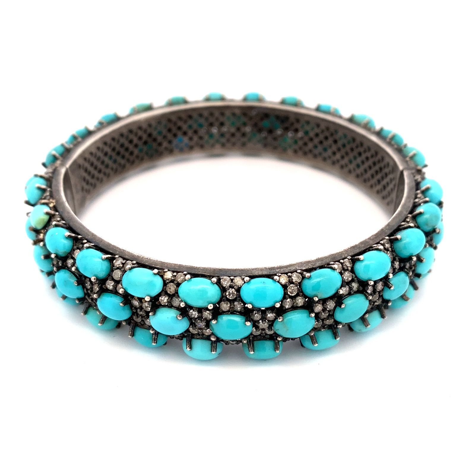 Estate Turquoise and Diamond Bangle Bracelet in Sterling Silver (1 of 6)