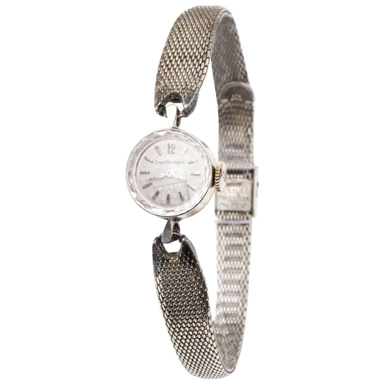 1960s Girard Perregaux Wrist Watch: 1960s Girard Perregaux Wrist Watch, face made of crystal, laser-etched border adds beautiful light reflects along frame, hours are marked by Ticks except for the "12" at the top, manual winding, hallm
