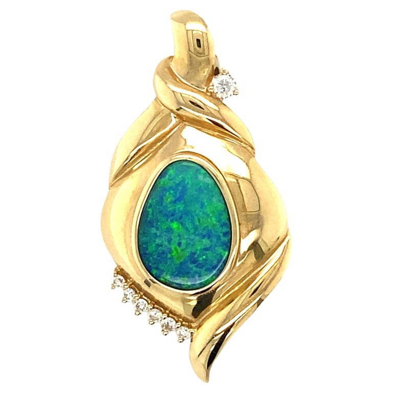 Frank Lau Australian Black Opal And Diamond Pendant In 14 Karat Yellow