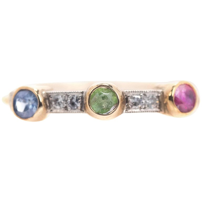 0.10 Carat Diamond and 0.25 Carat Multi Gemstone 14 Karat Gold Ring (1 of 7)