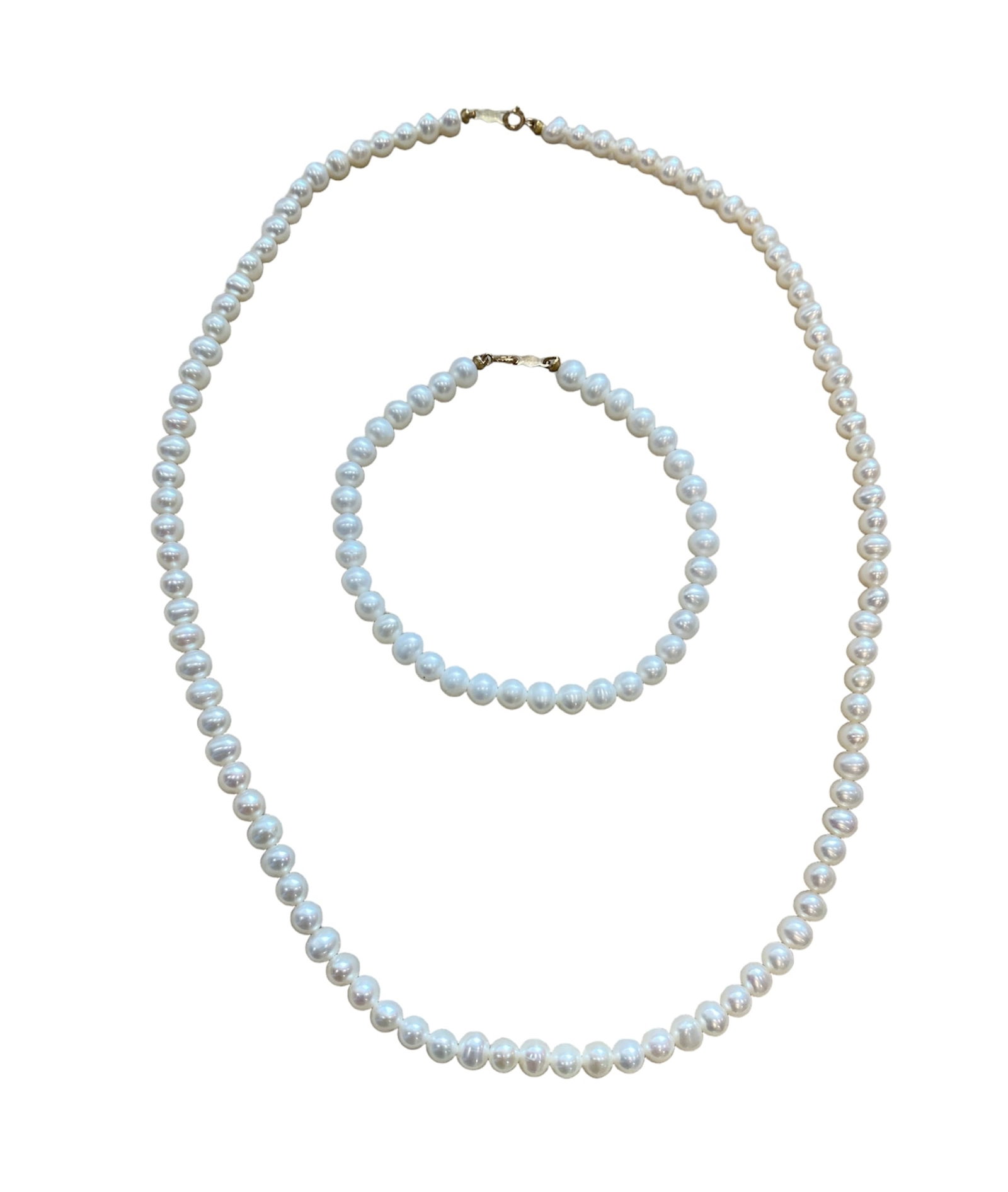 Pearl Necklace and Bracelet Set in 14K Yellow Gold (1 of 5)