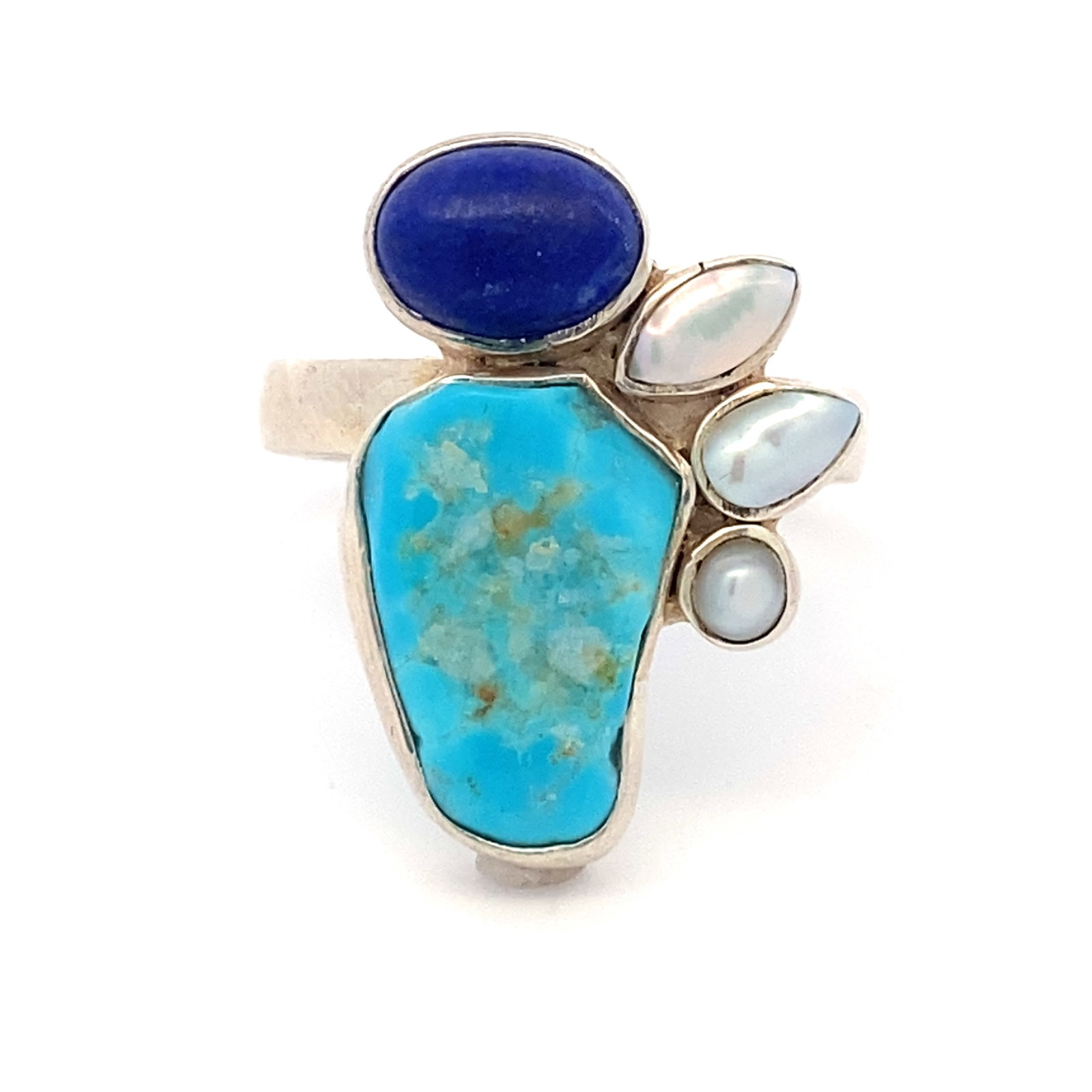 Turquoise, Lapis Lazuli and Pearl Ring in Sterling Silver (1 of 6)