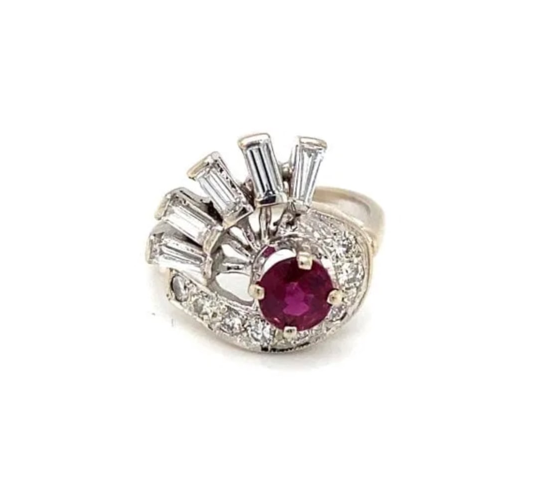 1950s Vintage 14k White Gold Diamond and Ruby Ring, 0.72ctw Diamonds, 0.80ct Ruby (1 of 6)