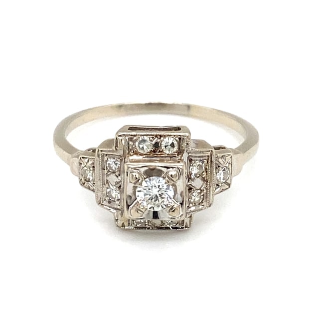 1920s Art Deco Engagement Ring With Diamonds in 14K White Gold (1 of 8)