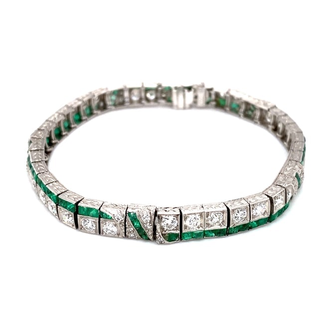Platinum Art Deco Emerald and Diamond Bracelet (1 of 7)