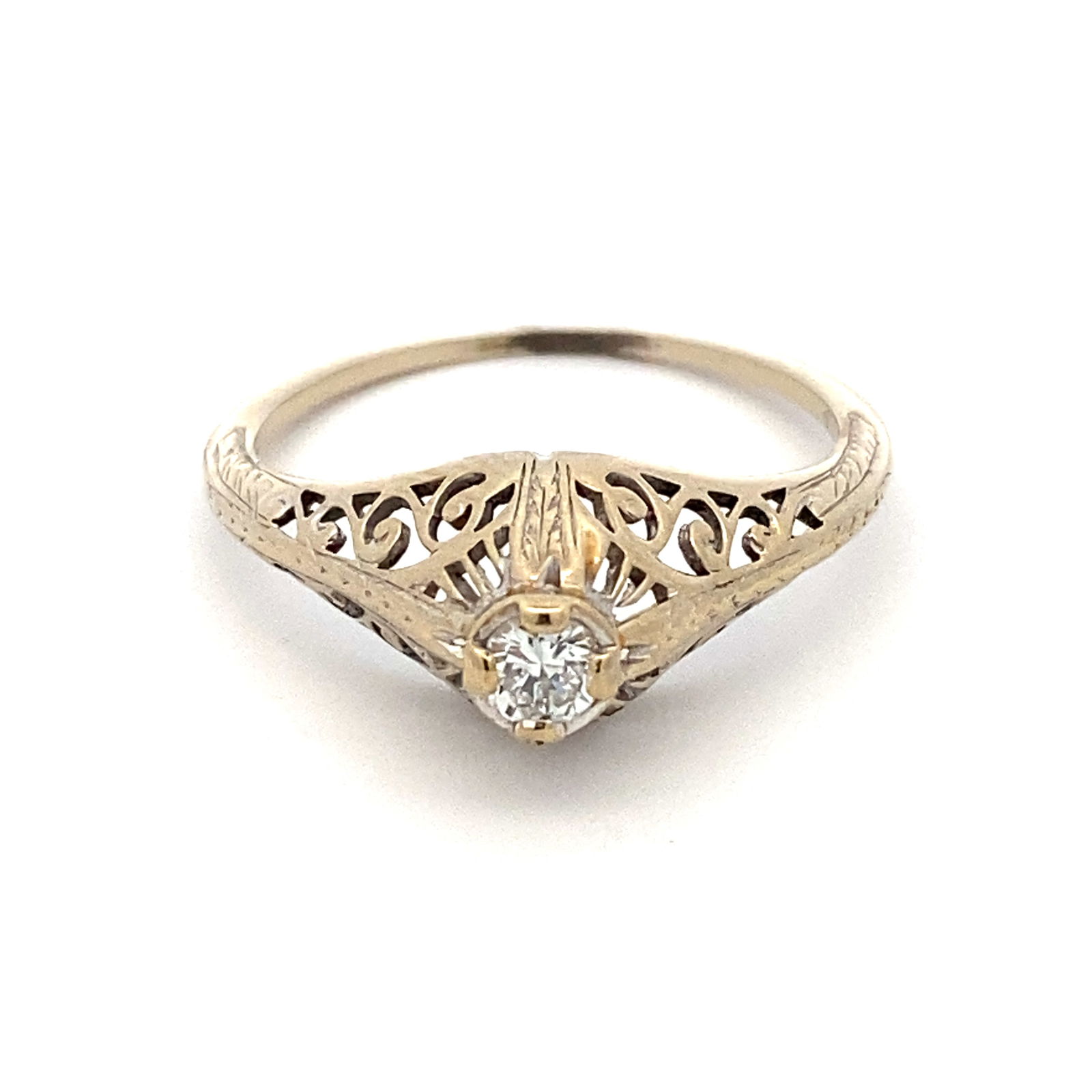 Art Deco Filigree Diamond Ring in 14K White Gold (1 of 6)