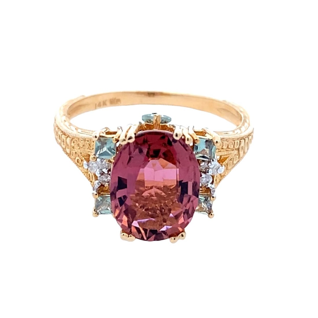 Amethyst, Topaz and Diamond Vintage Cathedral Style Ring,14K Rose gold (1 of 6)