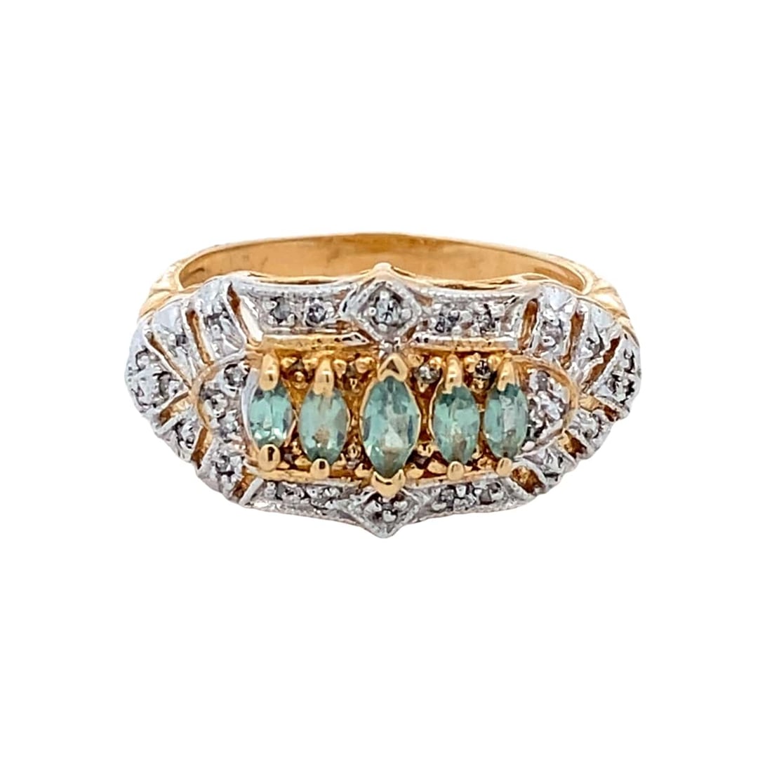 Two Tone 14K Gold Green Sapphire and Diamond Ring (1 of 6)