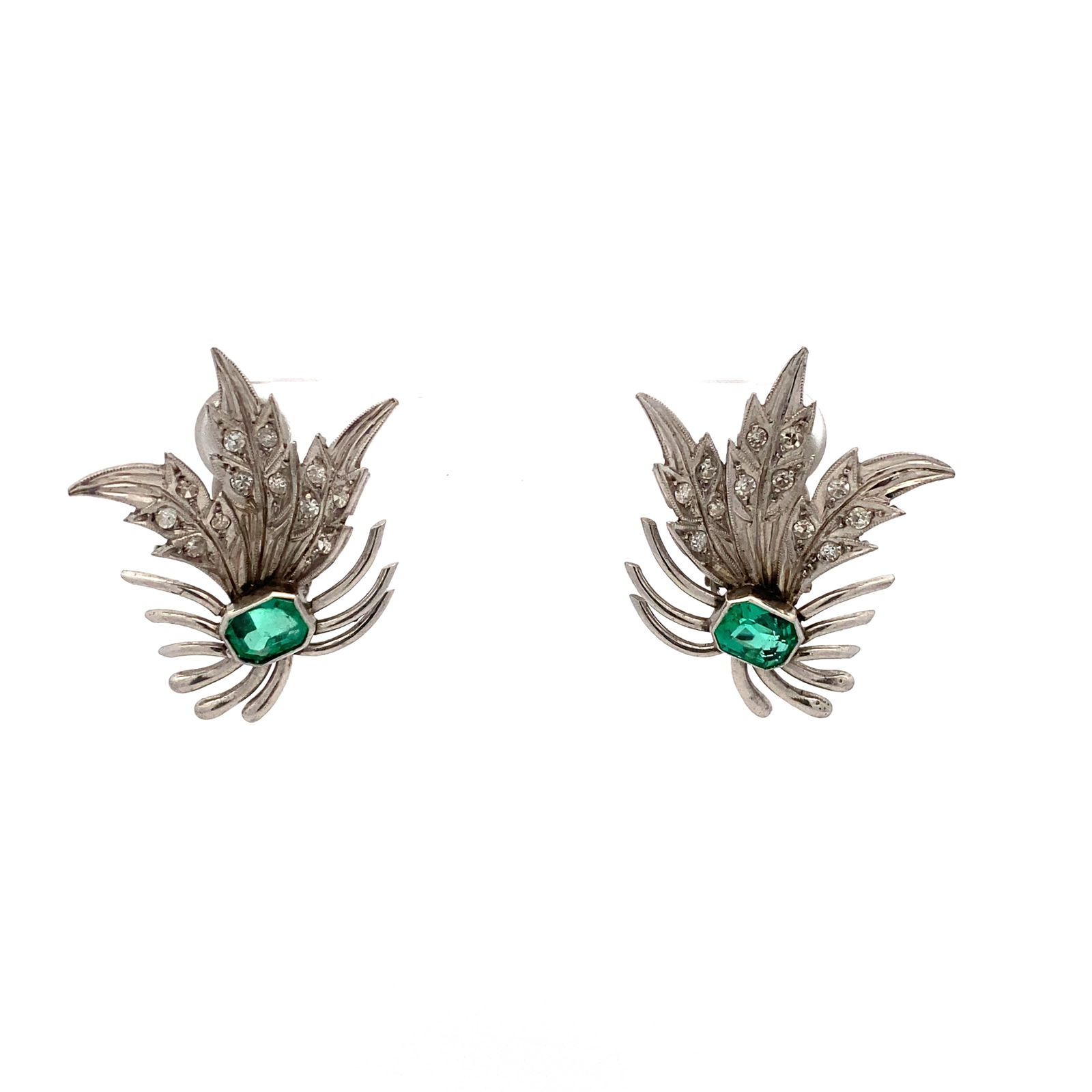 Vintage Emerald and Diamond Earrings in 18K White Gold (1 of 5)