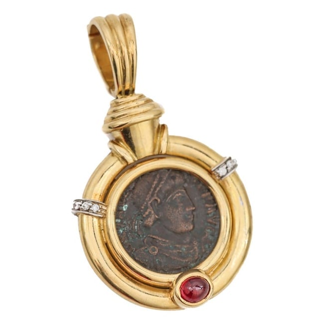 Roman Coin Pendant with Ruby and Diamonds in 18K Gold (1 of 4)
