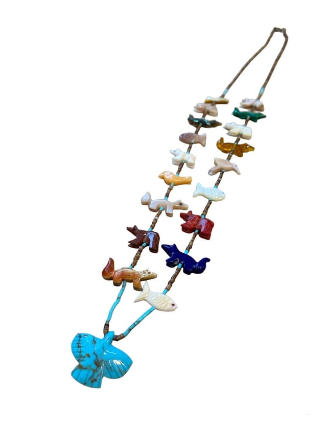 Estate Vintage Zuni American Indian Fetish Carved Animal Necklace in Sterling Silver (1 of 7)