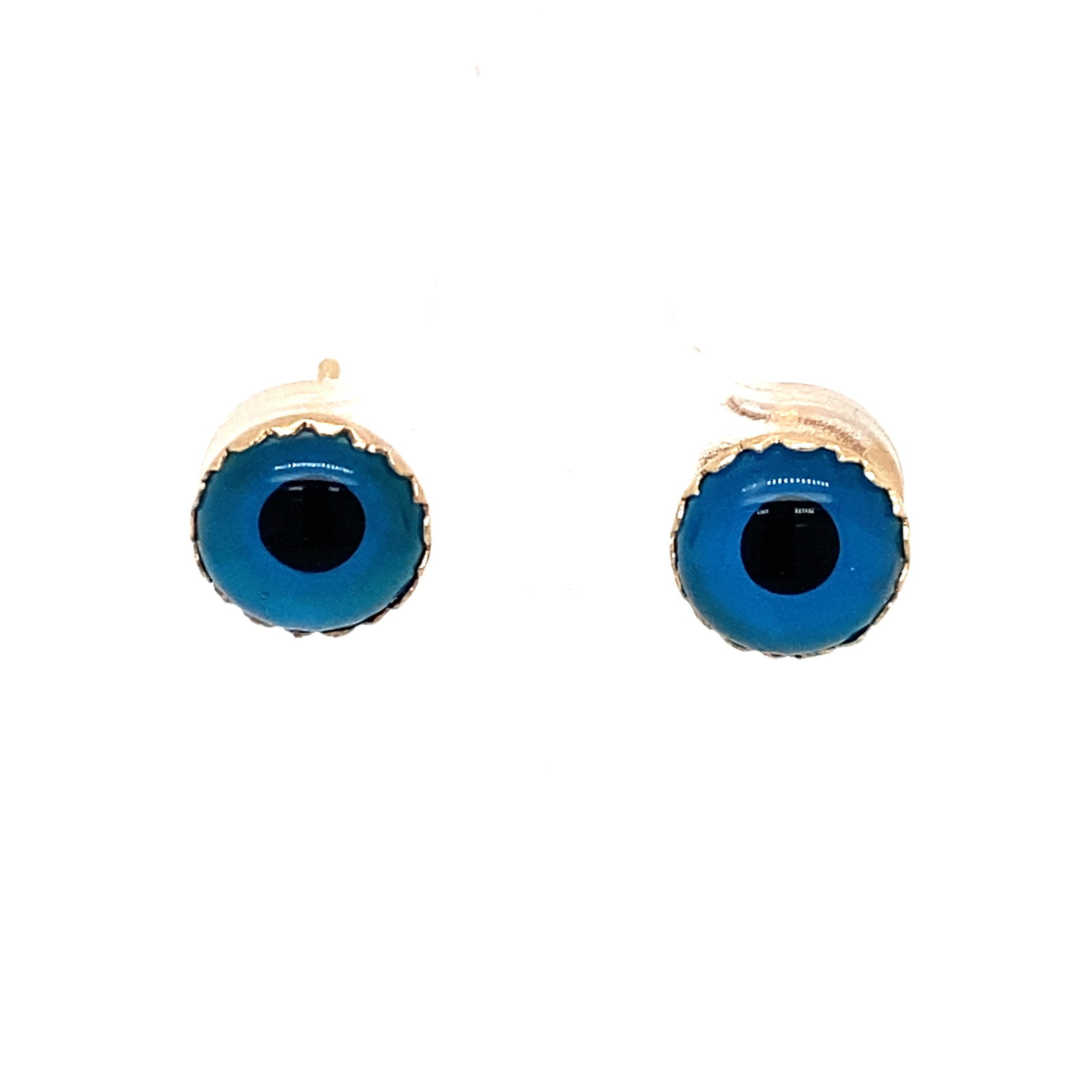 Vintage Glass Eye Earrings in 14K Yellow Gold: Era: Vintage, Metal type: 14K Yellow Gold, Glass eye earrings, Important: Missing one back earring, Dimensions: 8 mm diameter, Weight: 1.5 g