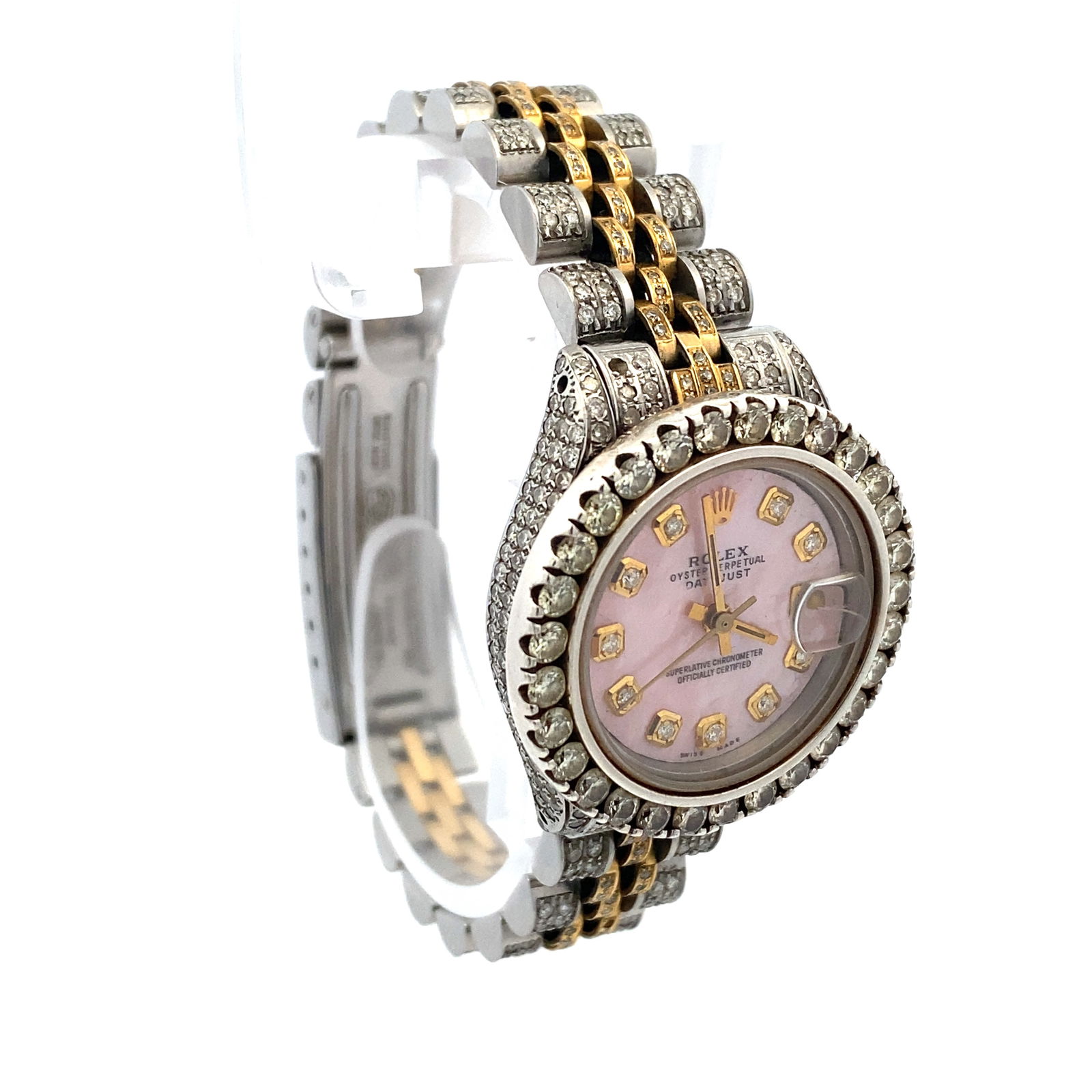 Rolex Oyster Perpetual Datejust Stainless Steel 18K Gold Two Tone Gold Custom Diamond Watch (1 of 7)