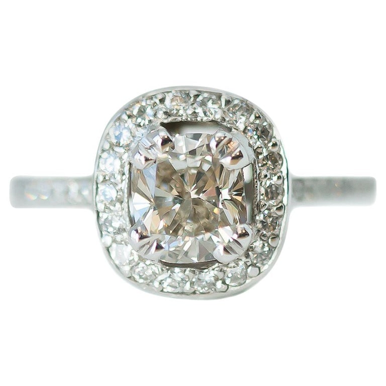 EGL Certified 1.04 Carat Diamond Halo 18 Karat Gold Engagement Ring (1 of 8)