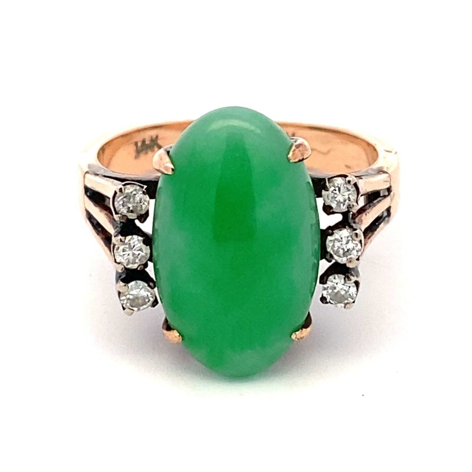 Estate Jadeite Jade Cabochon and Diamond Ring in 14K Yellow Gold (1 of 6)