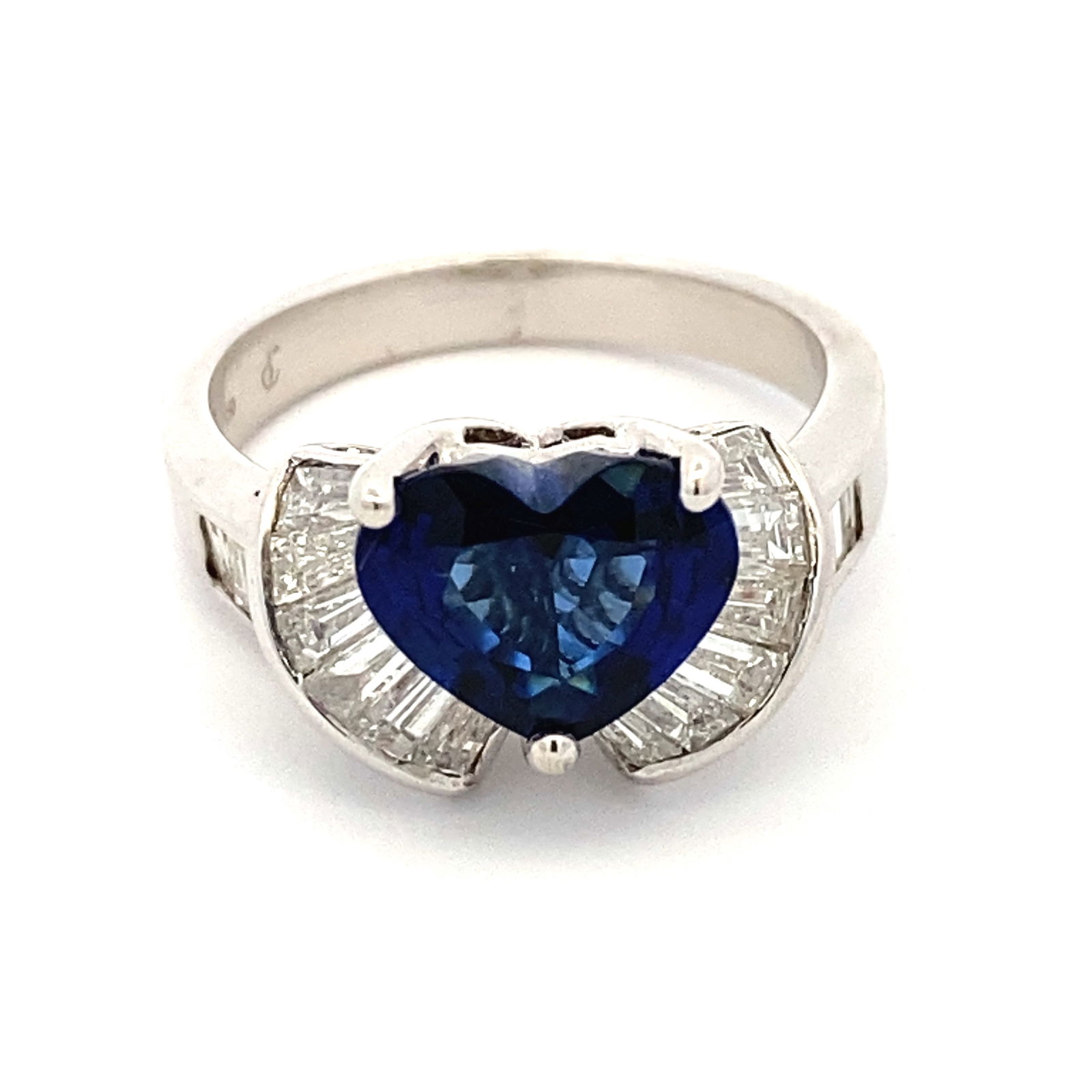 Designer Heart Shaped Sapphire and Diamond Ring with GIA Report in 18K White Gold (1 of 8)