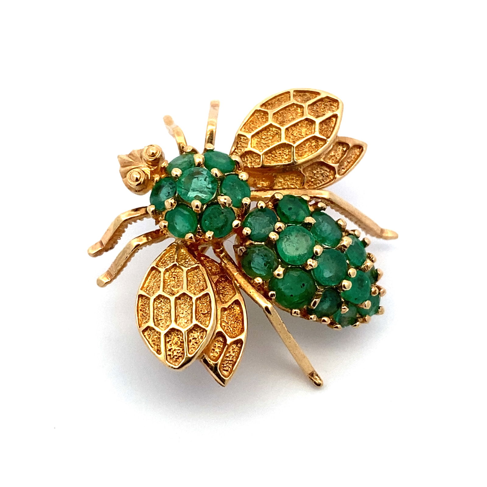 Estate Natural Emerald Bee Pin Brooch in 14K Yellow Gold (1 of 6)