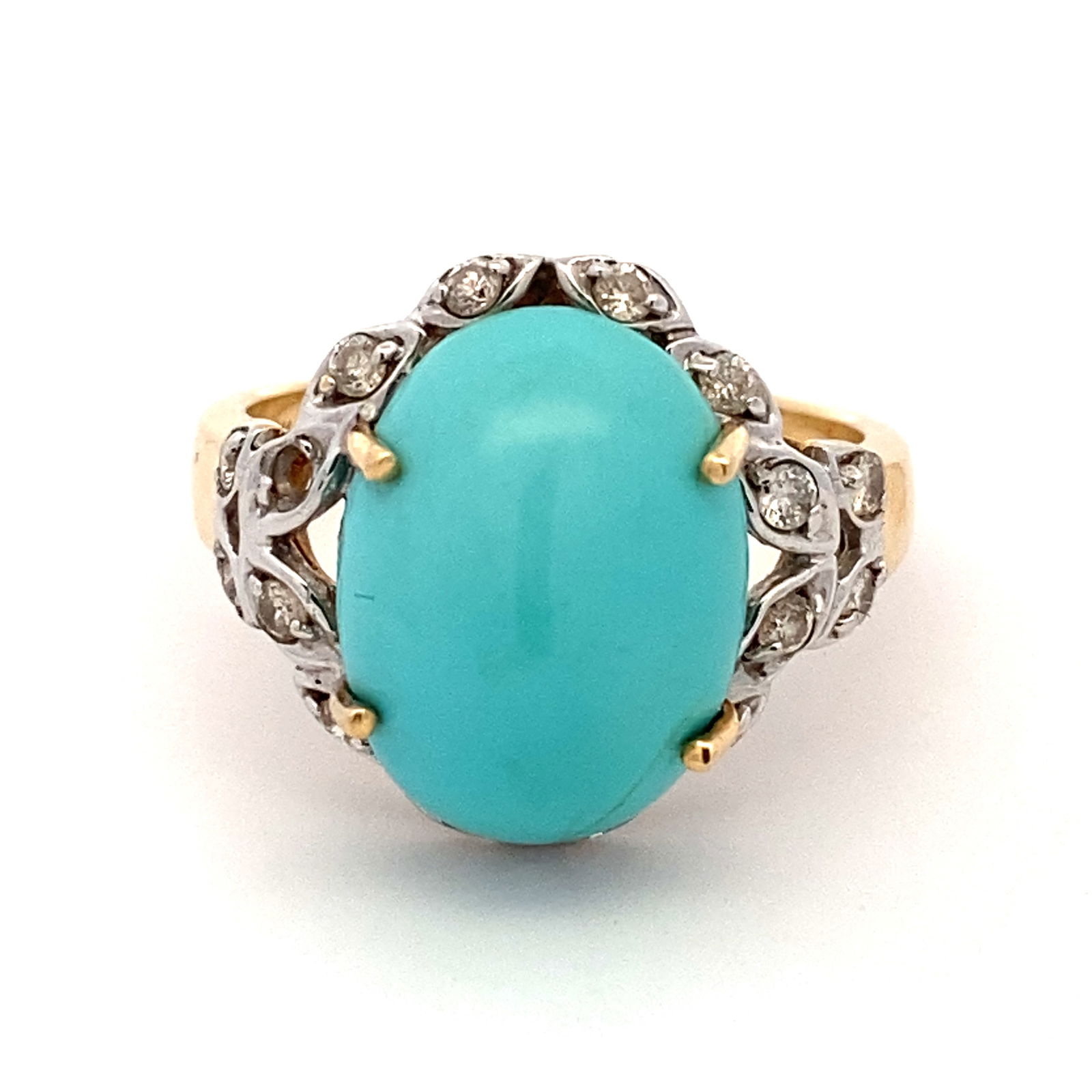 Estate Turquoise and Diamond Ring in 14K Yellow Gold (1 of 6)