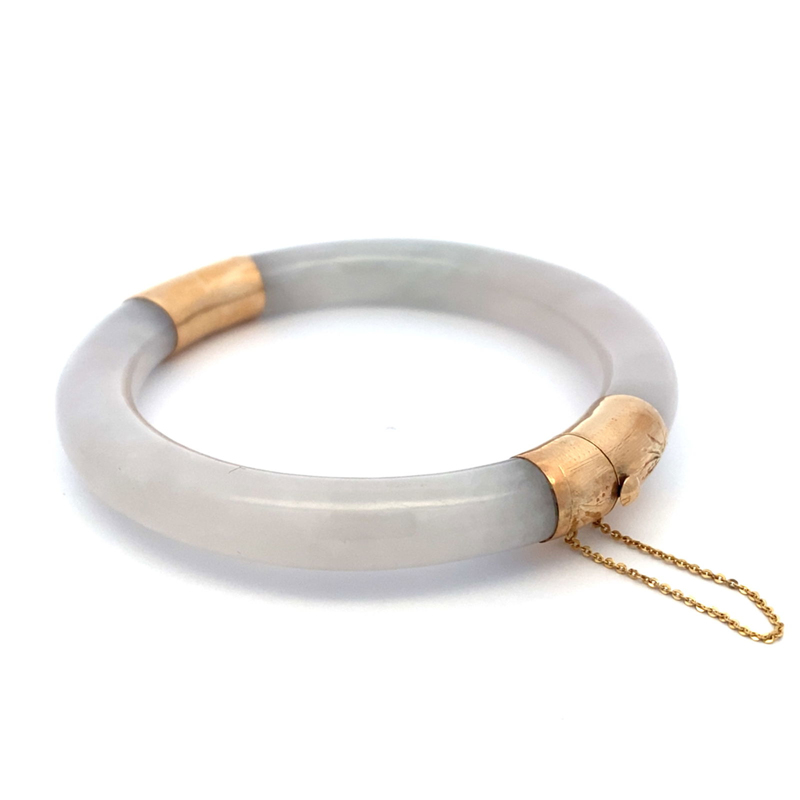 Jadeite Jade Hinged Bangle Bracelet, 14K Gold (1 of 6)