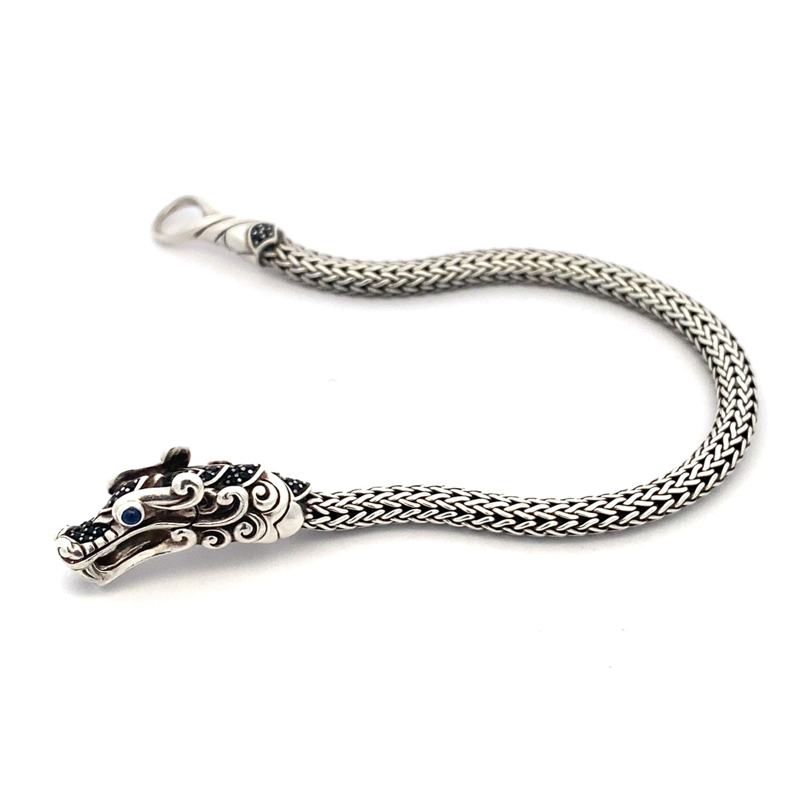 Authentic John Hardy Dragon Pave Black Diamond and Sapphire Eyes Bracelet in Sterling Silver (1 of 4)