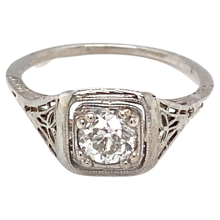 Circa 1920s Art Deco Diamond Filigree Ring in 18 Karat White Gold (1 of 3)