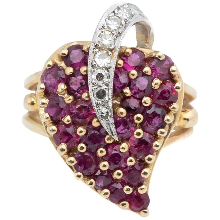 Estate 14K Yellow Gold Ruby and Diamond Strawberry Ring (1 of 4)