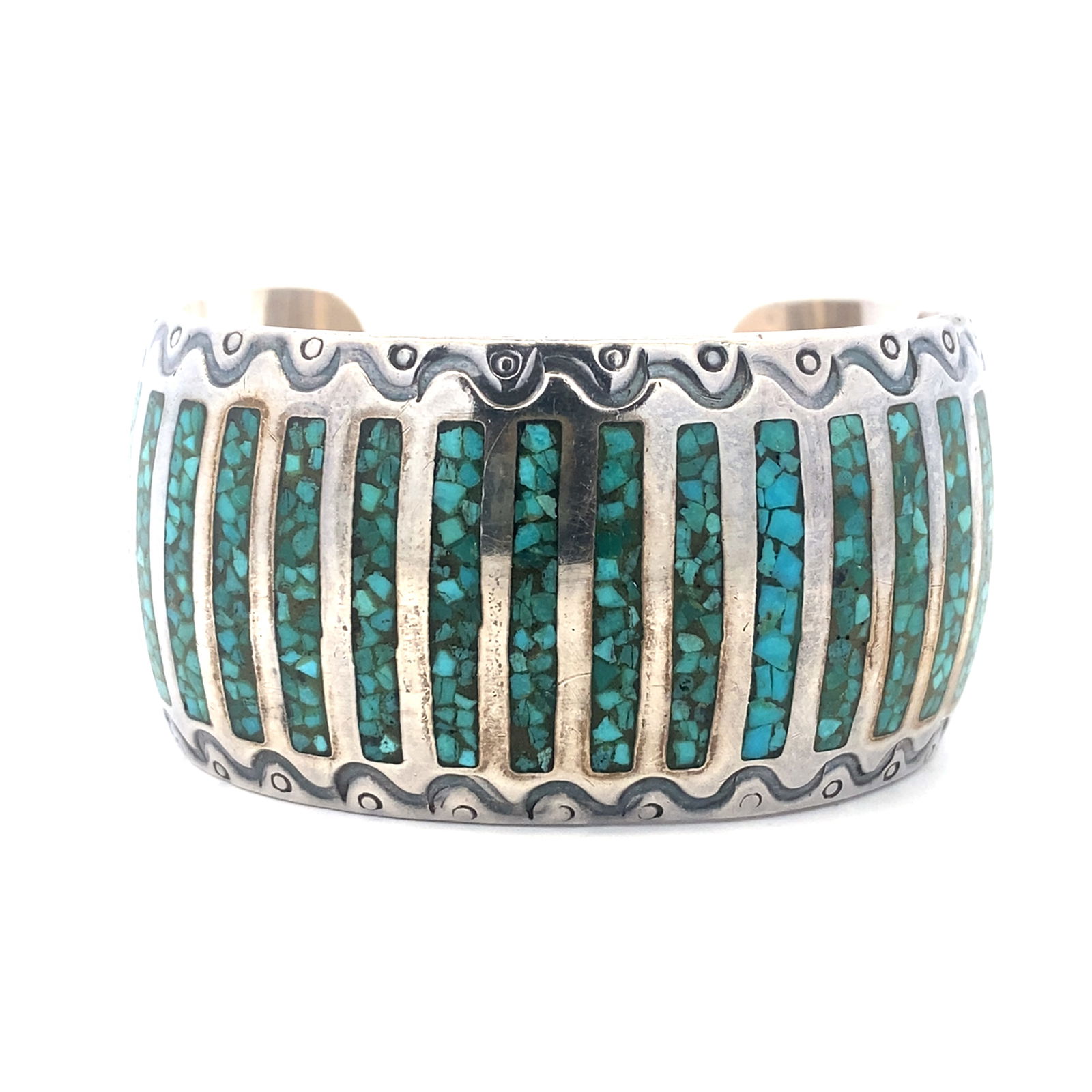 Charlie John Navajo Turquoise Inlay Silver Cuff Bracelet (1 of 4)