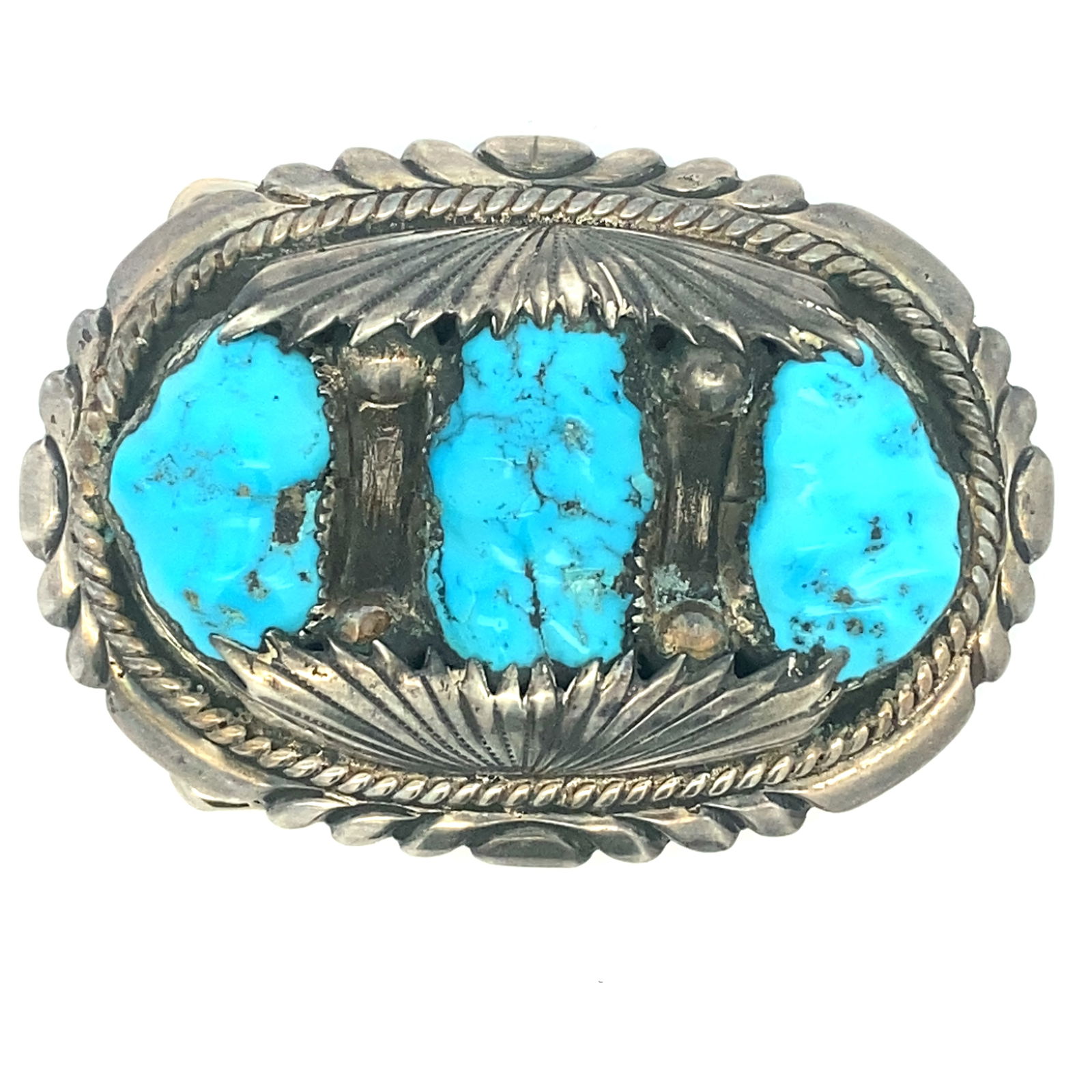 Robert & Bernie Leekya RLB Zuni Turquoise Belt Buckle in Sterling Silver (1 of 3)