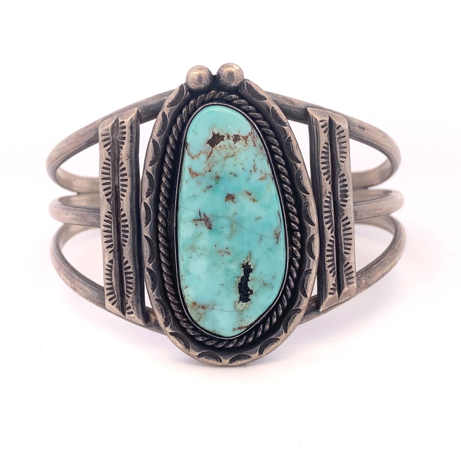 Vintage Native American Turquoise Cuff Bracelet in Sterling Silver (1 of 3)