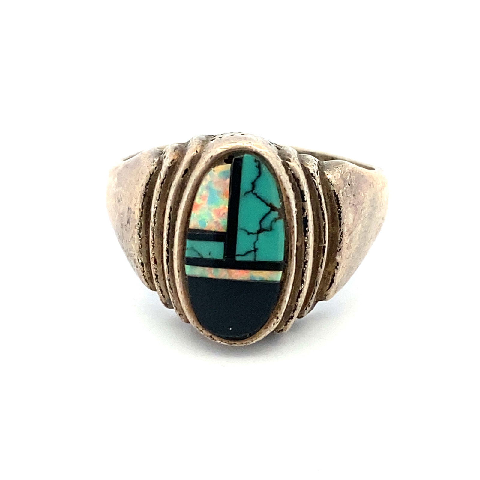 Vintage Native American Multi-Gemstone Inlay Ring in Sterling Silver (1 of 5)