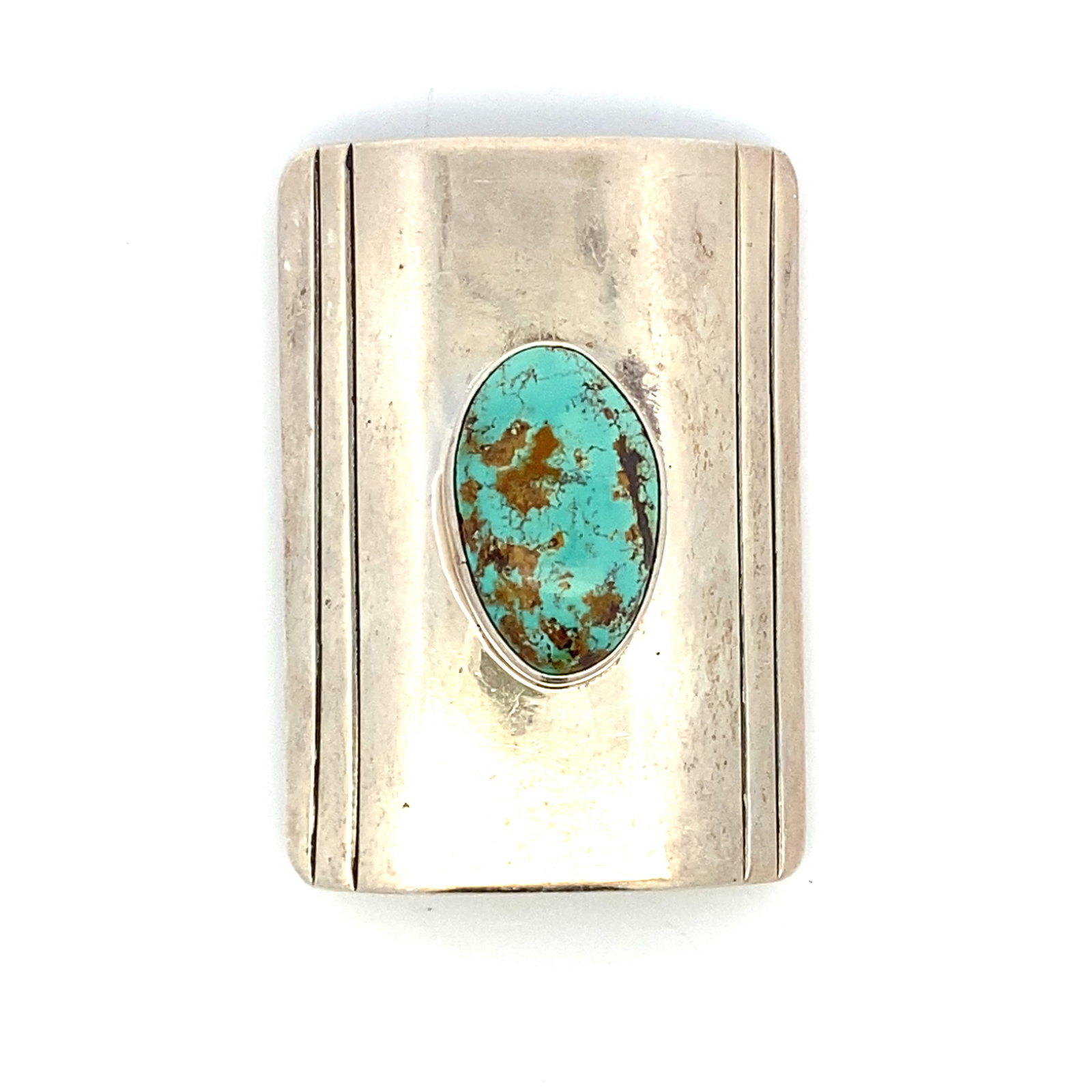 Lag-Zuni Signed "AP" Turquoise Bolo Tie in Sterling Silver: Lag-Zuni signed"AP" turquoise belt buckle in sterling silver, Measure: 5.0cm width x 4.6cm height, Weight: 47.1 grams