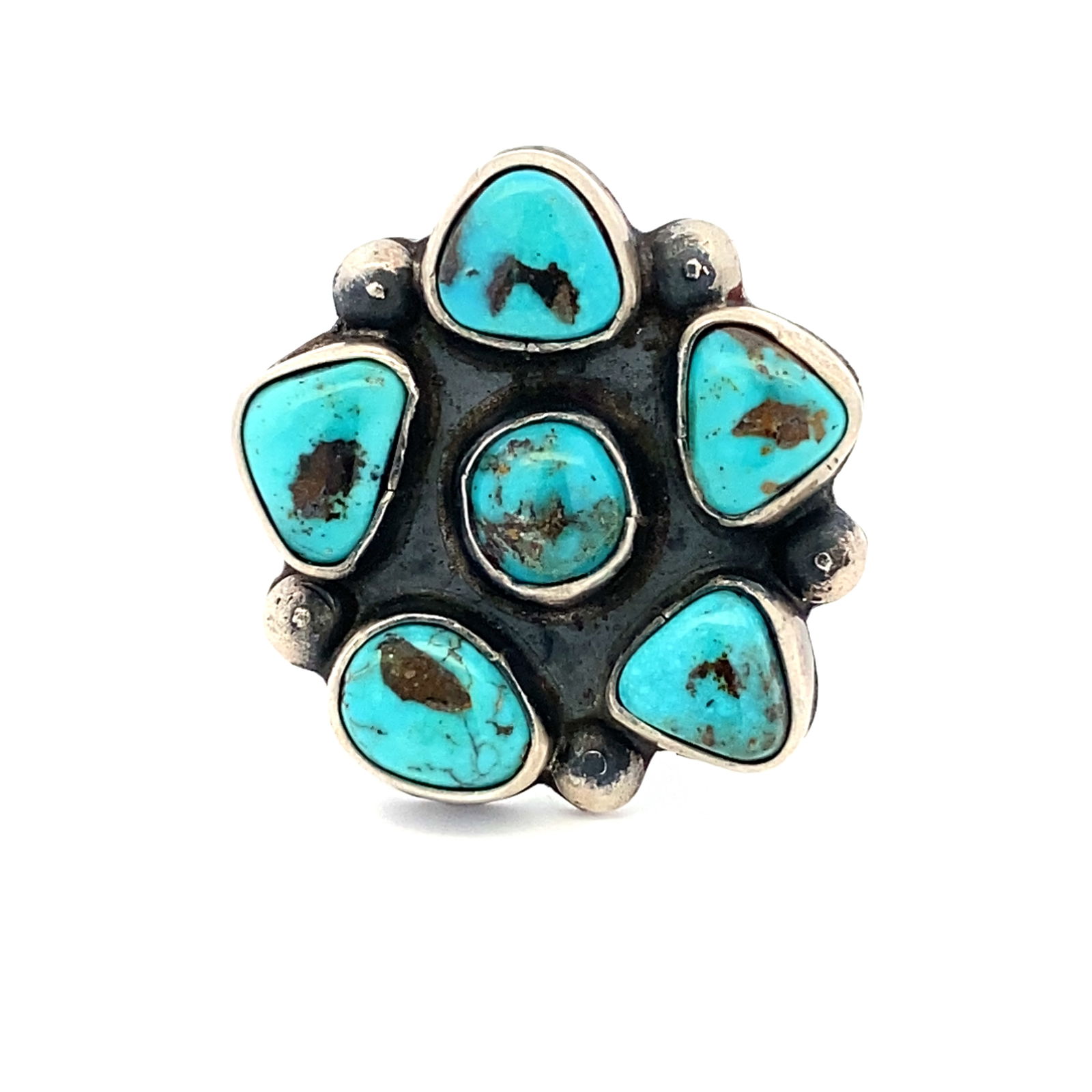 Vintage Native American Turquoise Flower Ring in Sterling Silver (1 of 5)