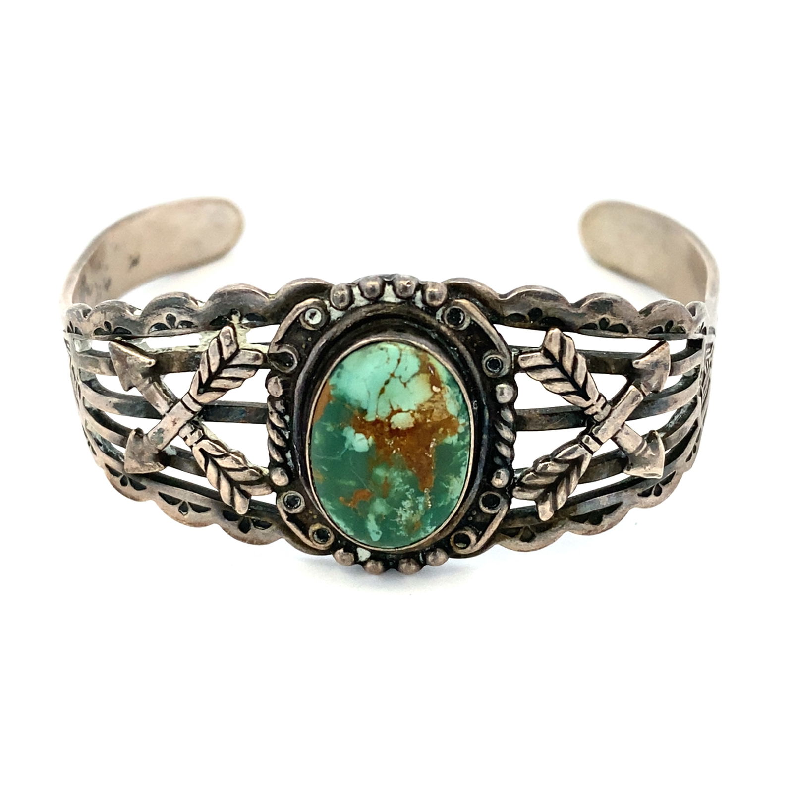 Vintage Native American Fred Harvey Era Turquoise Cuff Bracelet in Sterling Silver (1 of 5)