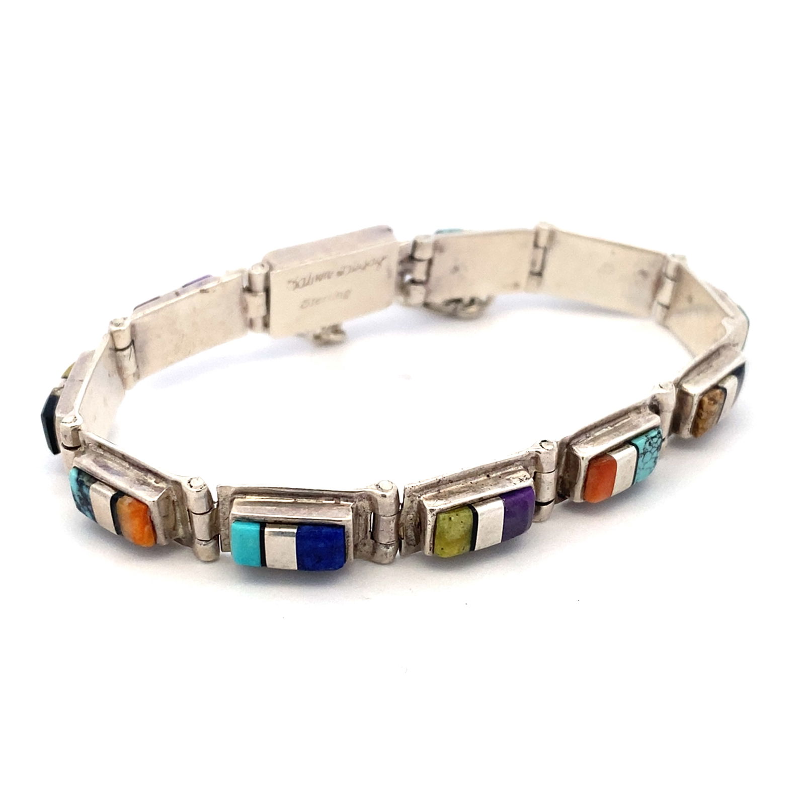 Vintage Native American Artisan Signed Multi-Gemstone Bracelet in Sterling Silver (1 of 4)