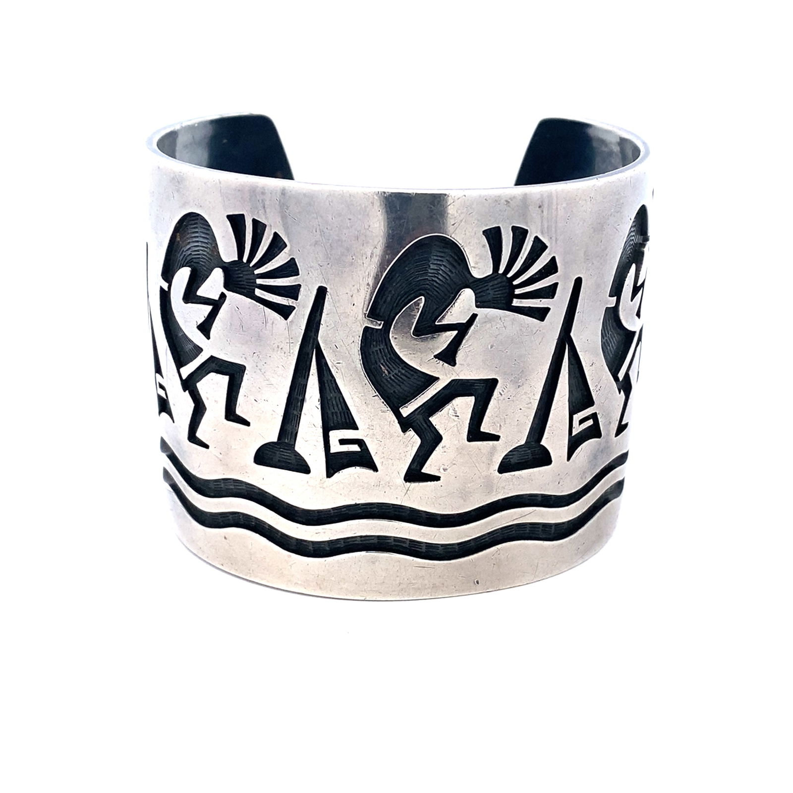 Native American Kokopelli Artist Signed Cuff Bracelet in Sterling Silver (1 of 6)