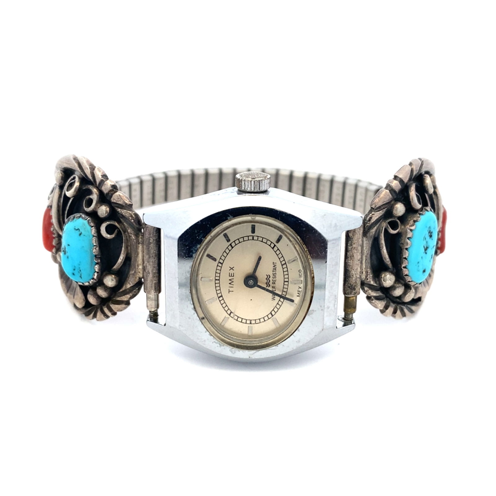 Timex Watch with Sterling Silver Turquoise and Coral Bracelet (1 of 7)