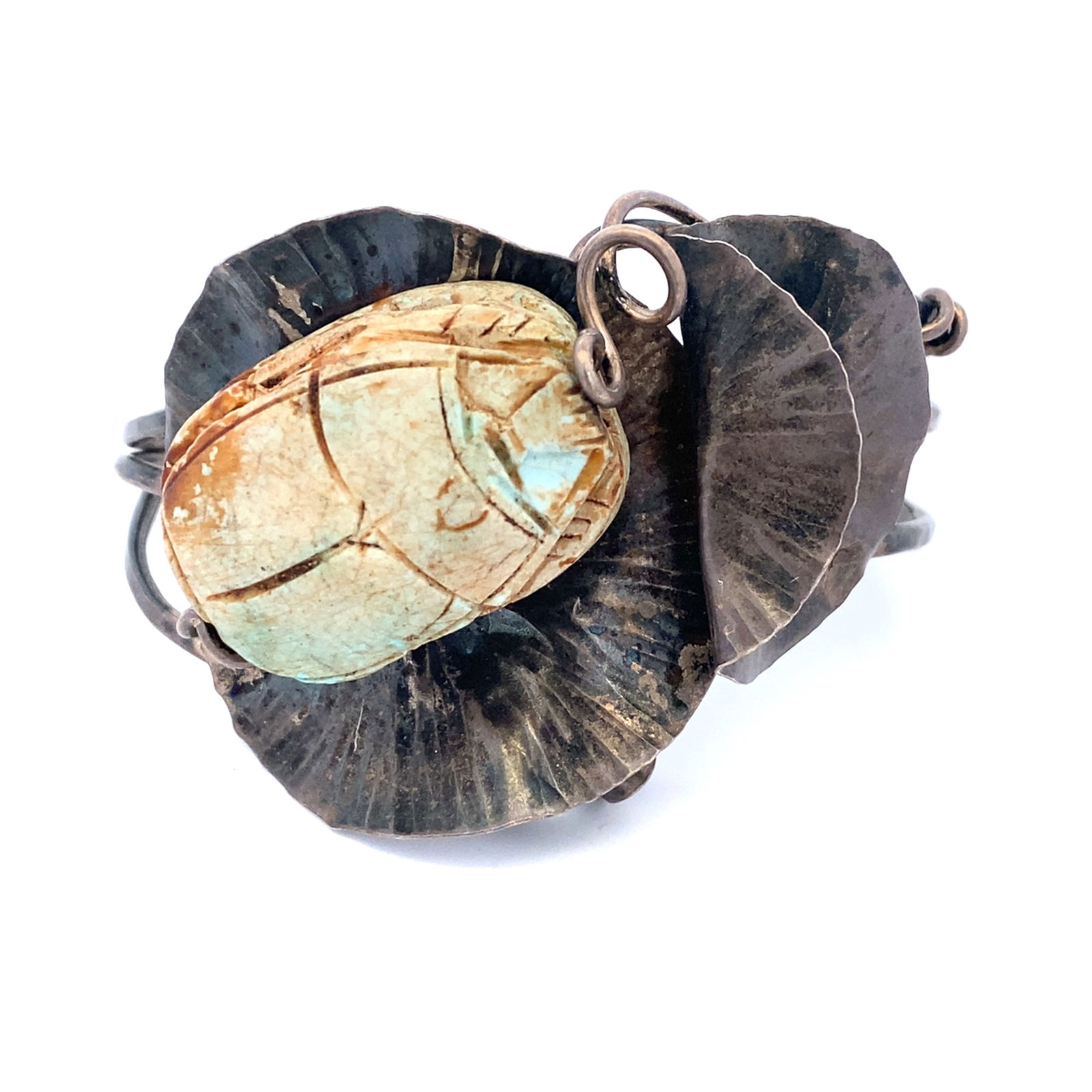 Carved Scarab Sterling Silver Cuff Bracelet (1 of 5)