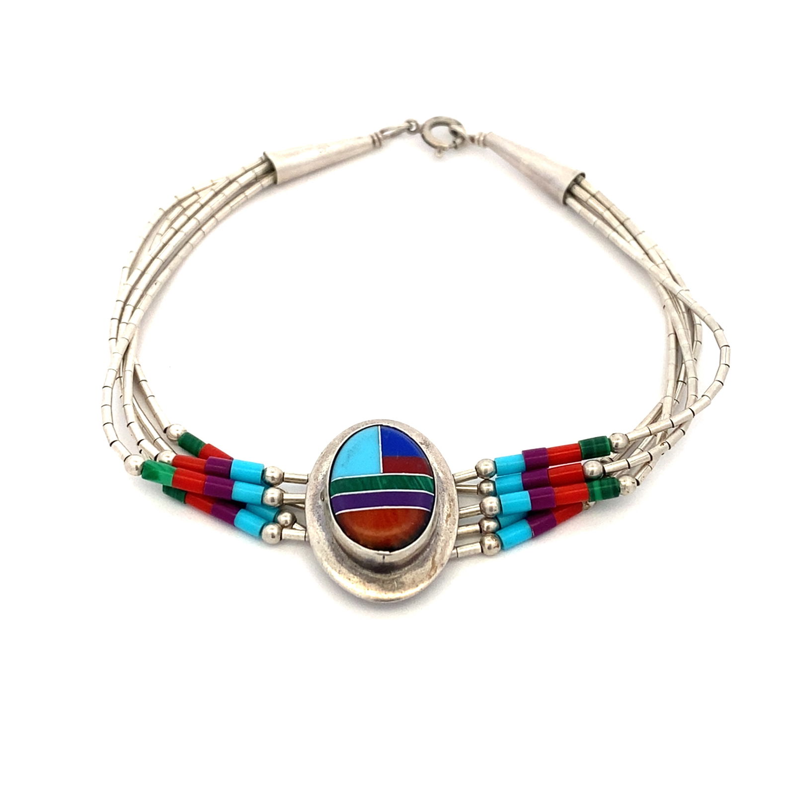 Multi-Gemstone Inlay Sterling Silver Bracelet (1 of 4)