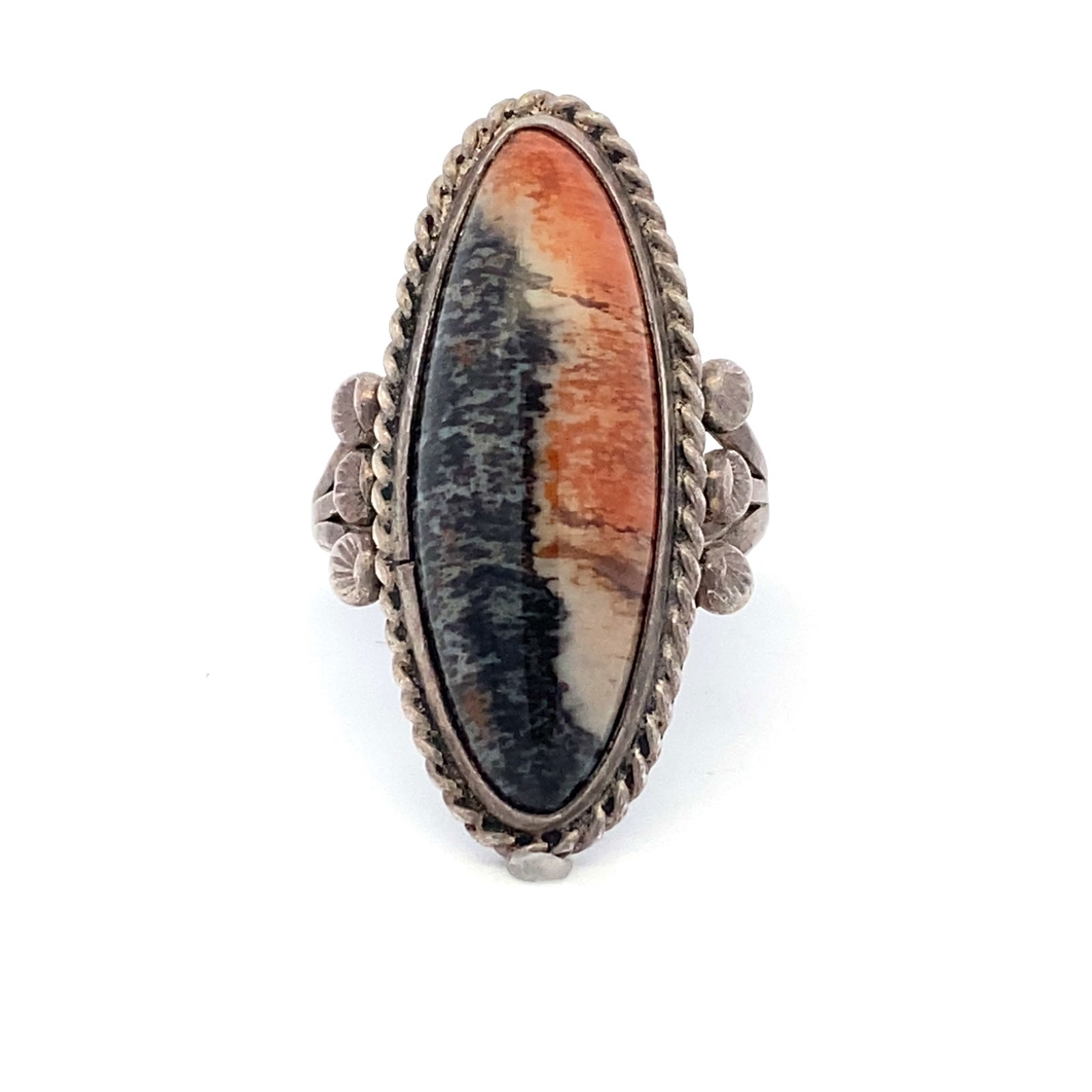 Oval Agate Navette Ring, Sterling Silver (1 of 6)