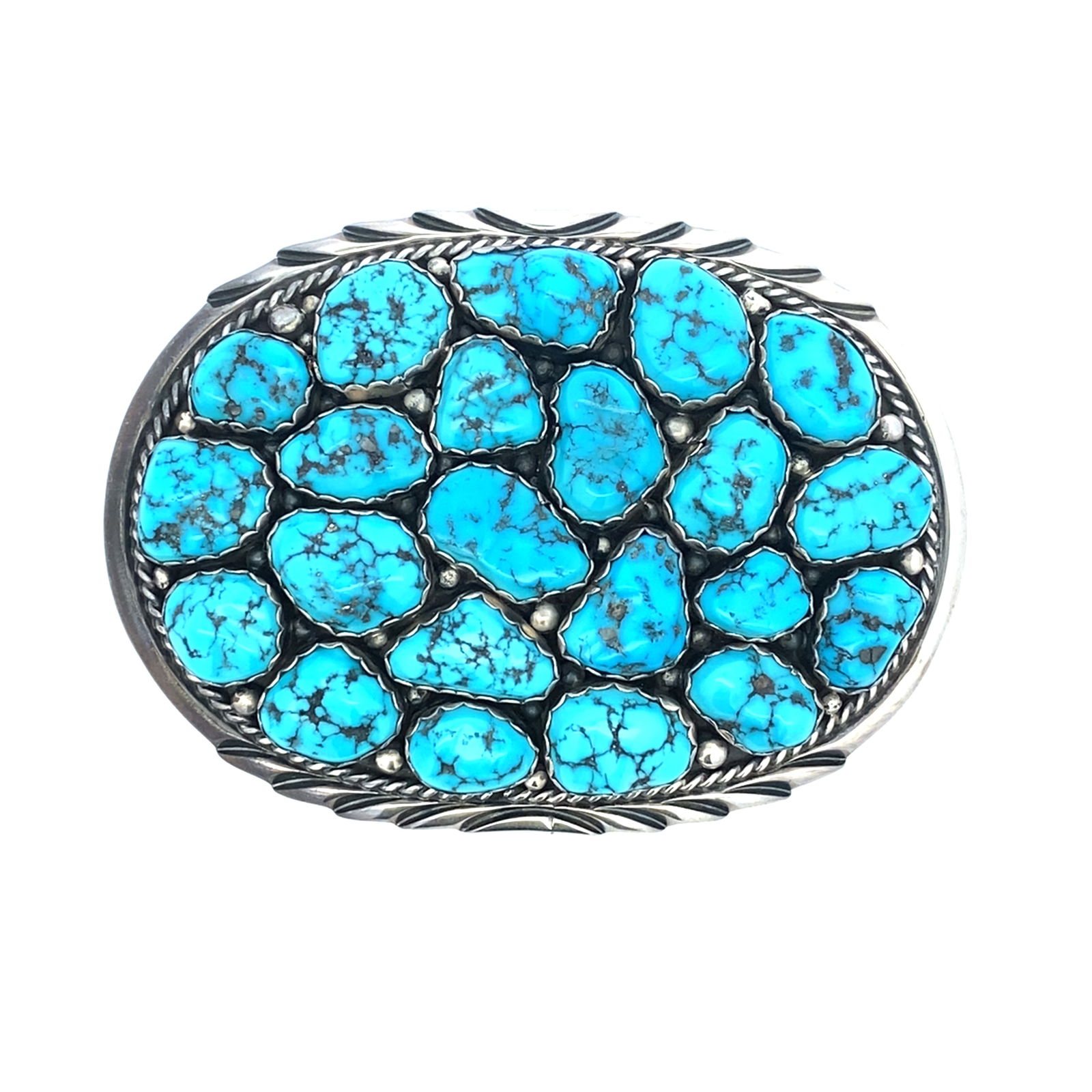 Native American "SPENCER" Sterling Silver Turquoise Belt Buckle (1 of 4)