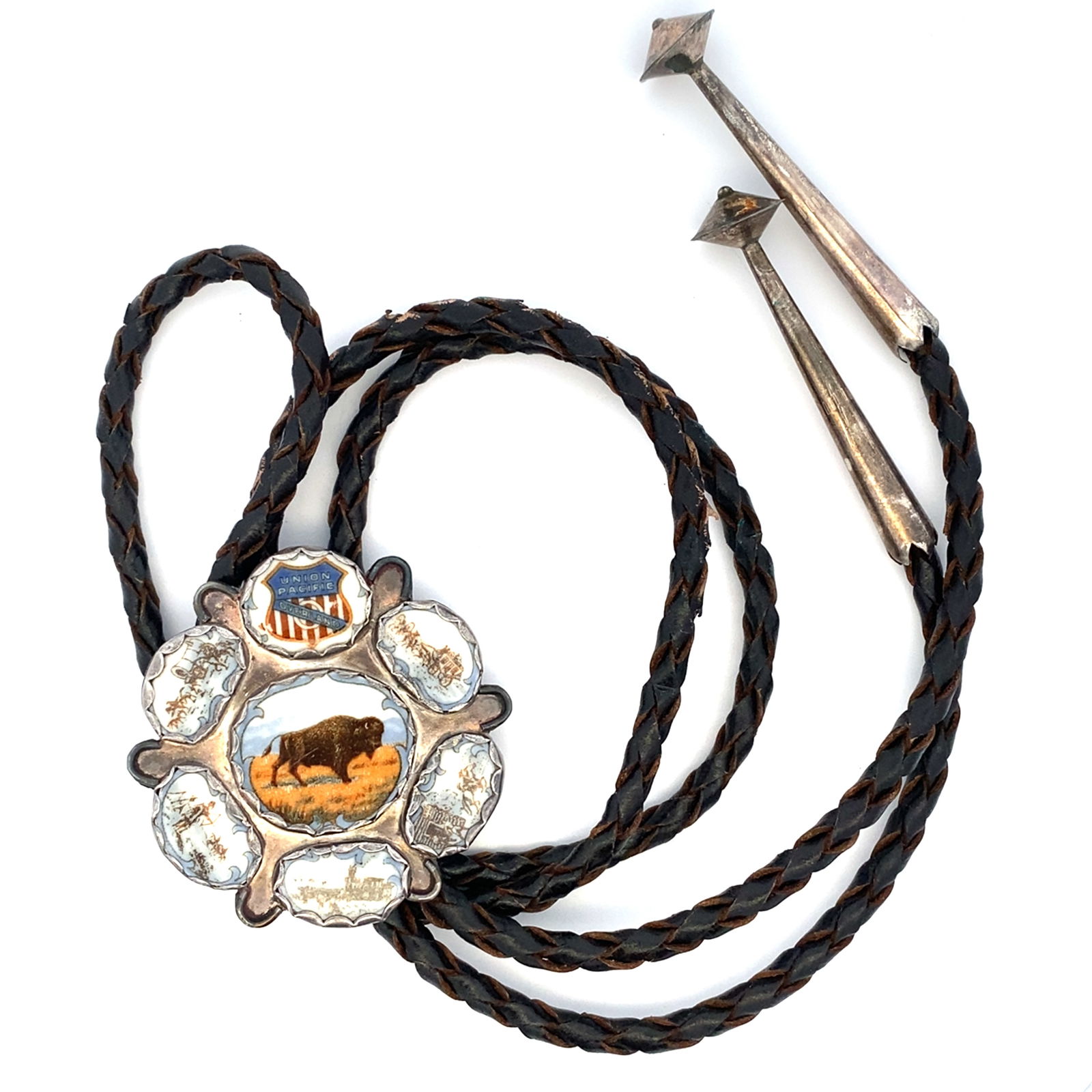 Painted Western Scenes Bison Bolo Tie Sterling Silver (1 of 4)