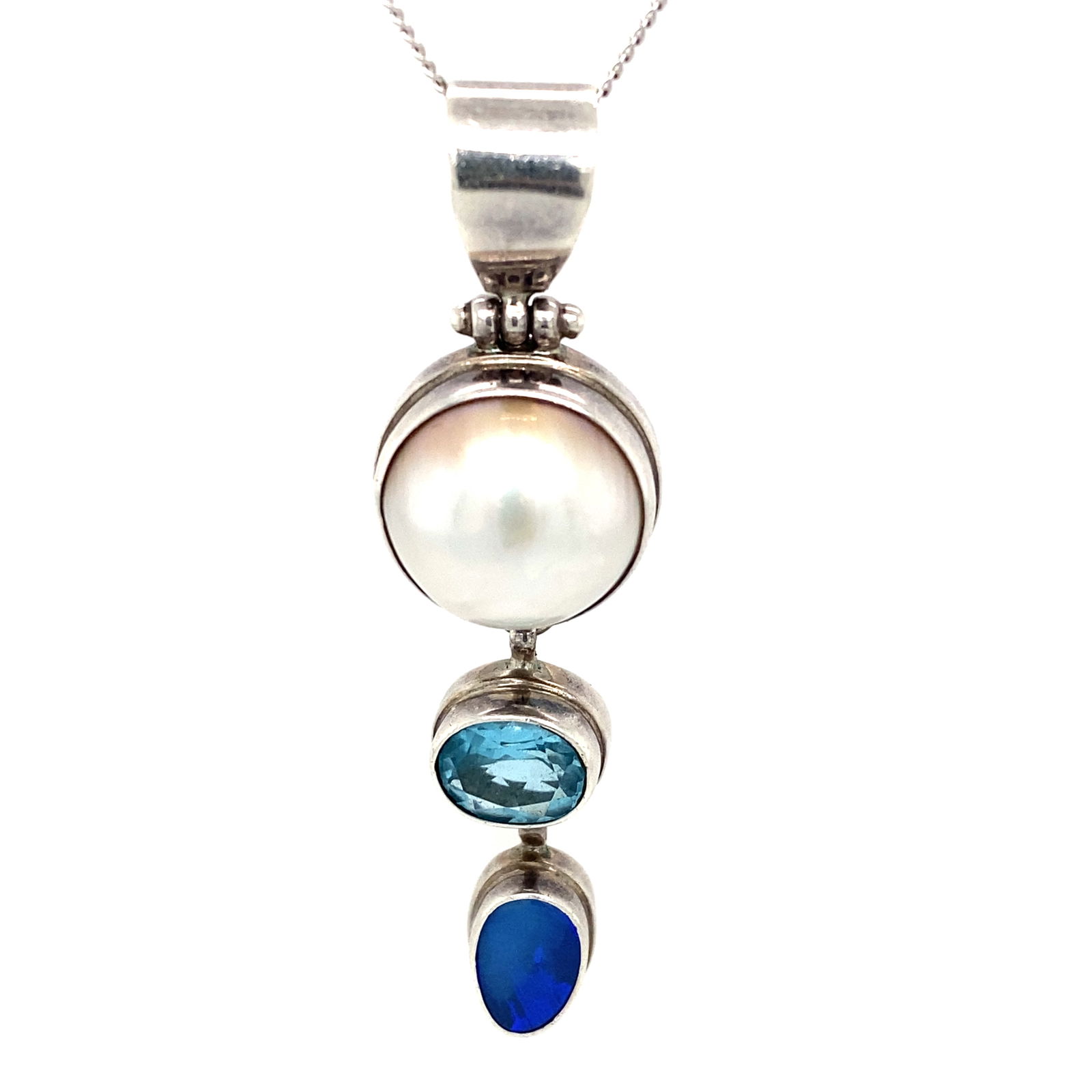 Vintage Mabe Pearl, Blue Topaz and Opal Pendant in Sterling Silver (1 of 5)