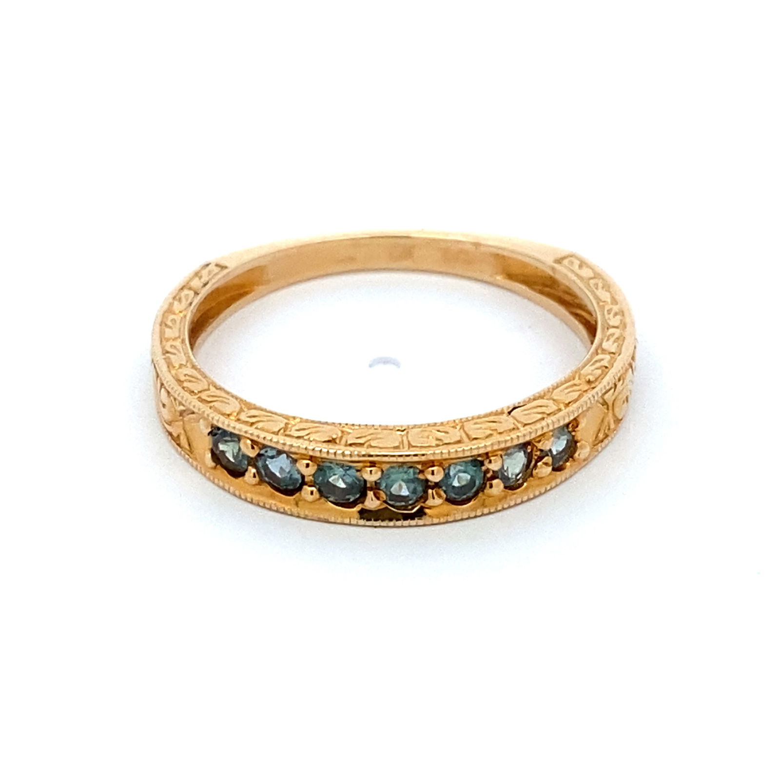 Etched Green Sapphire Gemstone Band Ring in14K Yellow Gold (1 of 6)