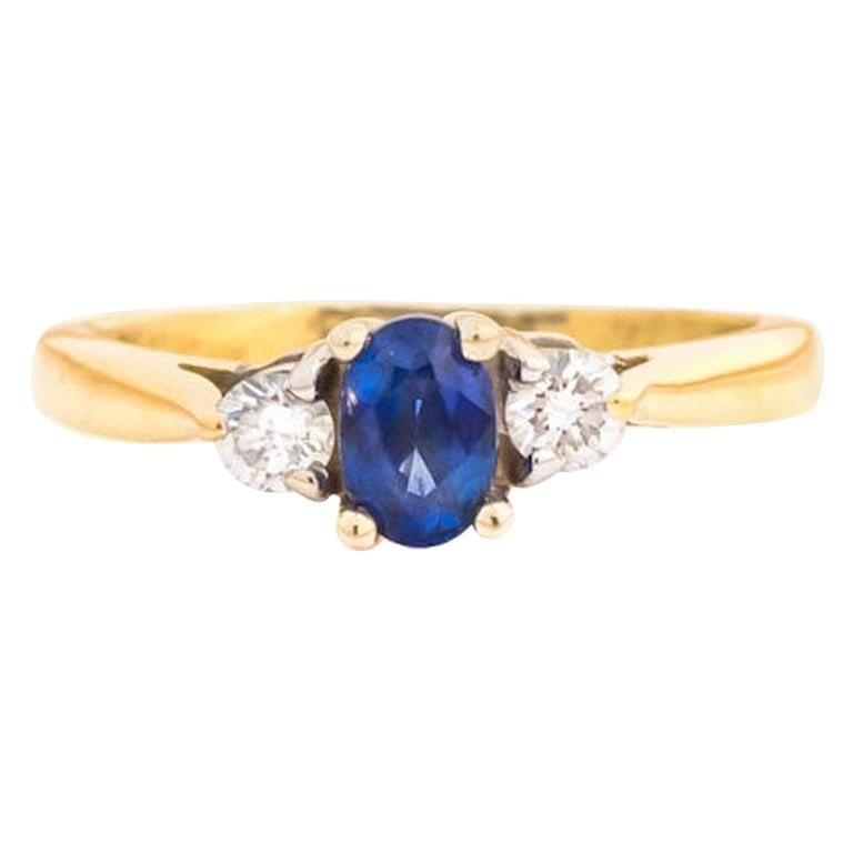 1950s Diamond and Blue Sapphire 18 Karat Two-Tone Gold Ring (1 of 4)