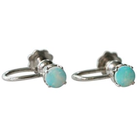 1940s 1.00 Carat Opal and 14K Gold Screw Back Earrings