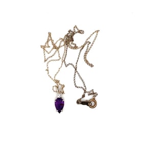 Amethyst Pear Pendant with Chain in 14 Karat White Gold