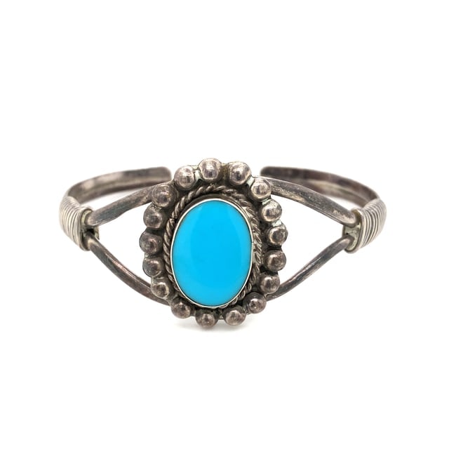 1960s Mexican Turquoise Cuff Bracelet in Sterling Silver (1 of 6)
