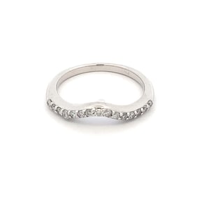 Curved Wedding Band Ring with Diamonds in 14K White Gold