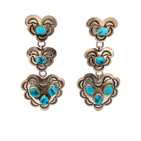 Vintage Native American Artist Signed "TY" Turquoise Earrings in Sterling Silver